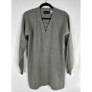Elizabeth New York Pure Cashmere Sweater Women Size M Gray Long Sleeve Tie
